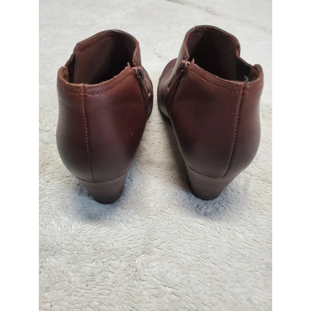 Clarks Tan Brown Leather Zipper Festival Boho Moto Preppy Heel Ankle Boots 8